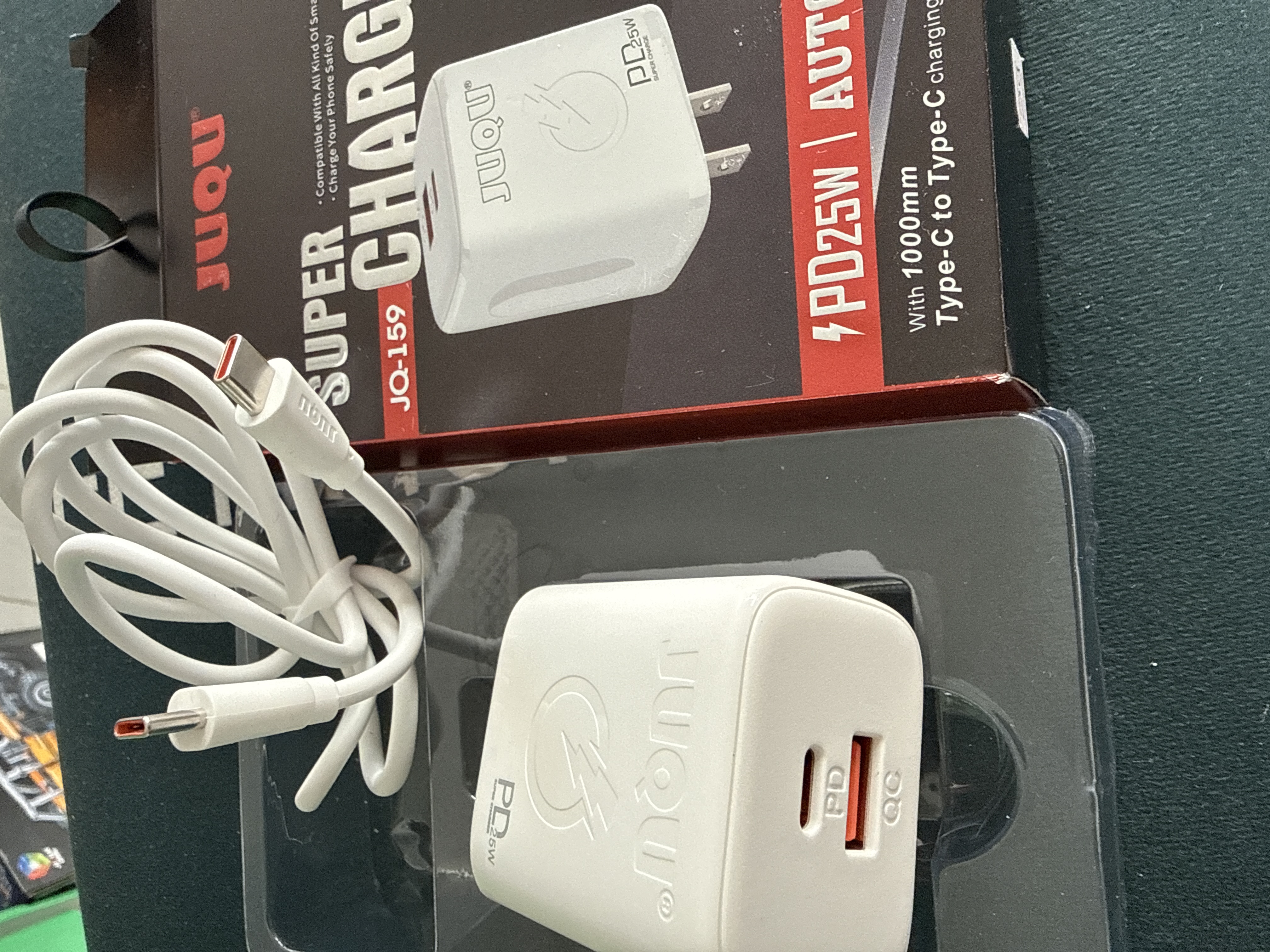 Cargador Tipo USB + Tipo C + Cable C/C 25w